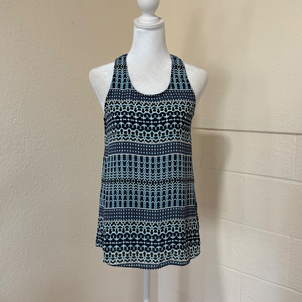 Cynthia Rowley Tank Top Women XS Blue Geometric Racerback Keyhole Shell Bohemian